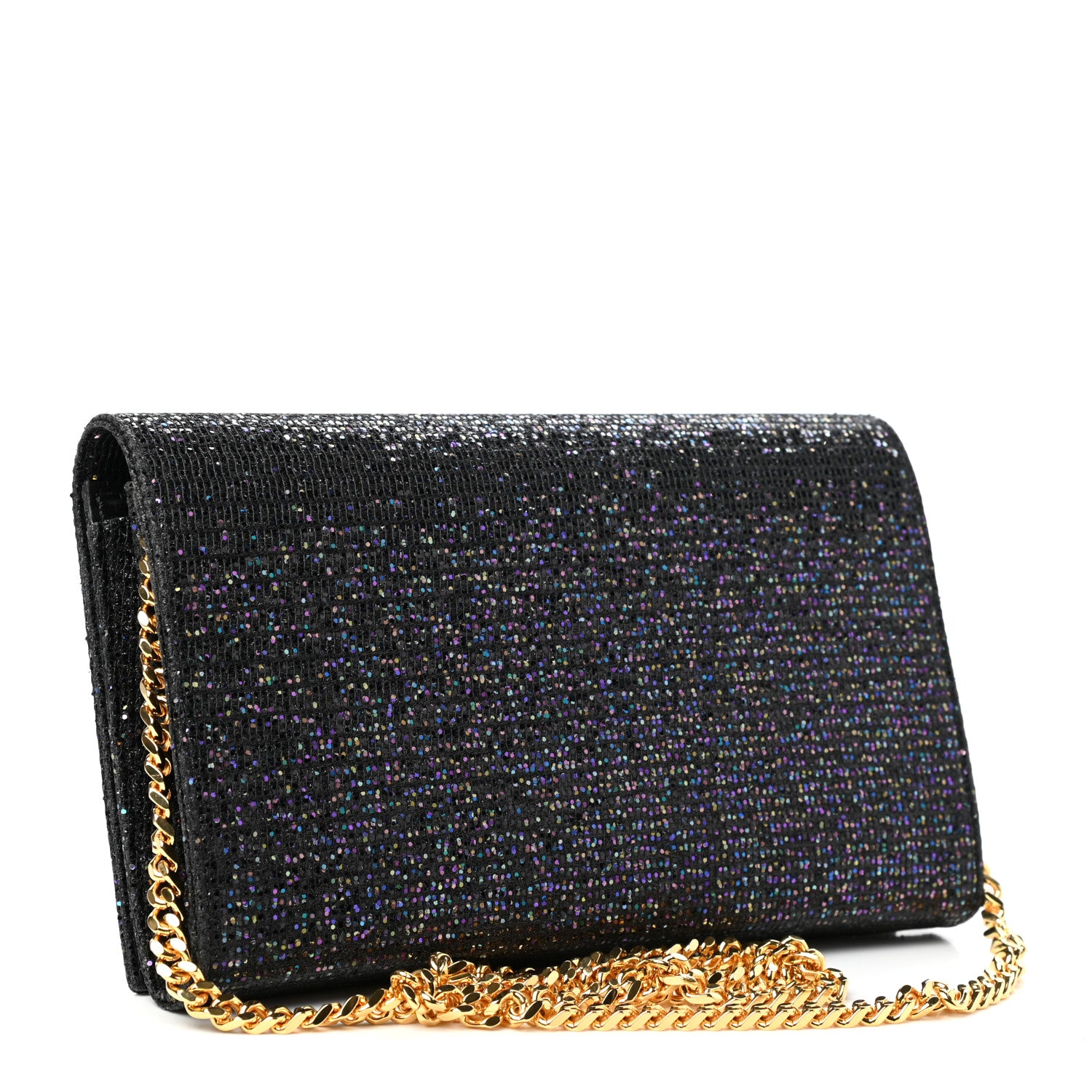 Saint Laurent Glitter Classic Monogram Chain Wallet Black Multicolor 3 of 10