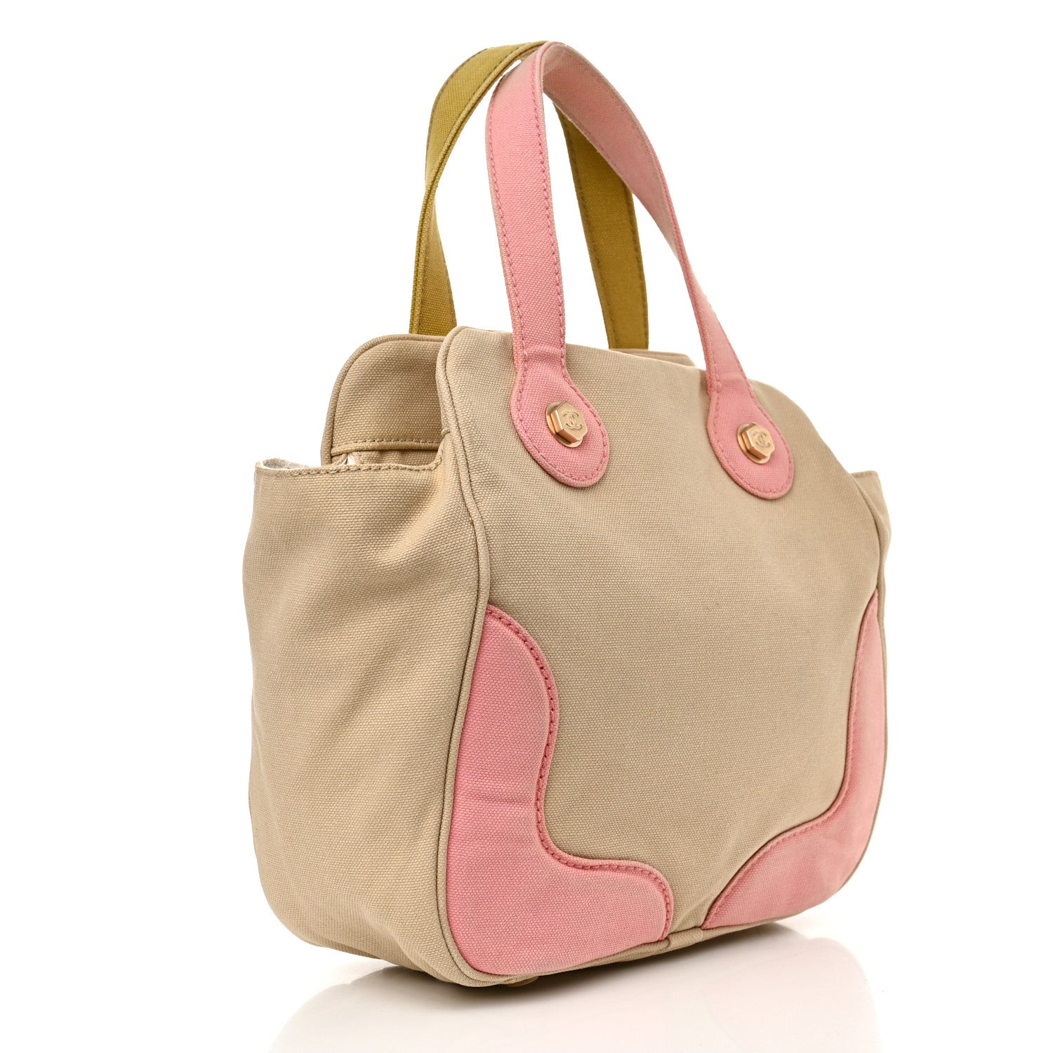 Chanel Canvas CC Handbag Green Pink Beige 3 of 11
