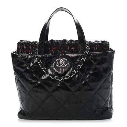 Chanel Glazed Calfskin Quilted Tweed Portobello Tote Black Red 1 of 12