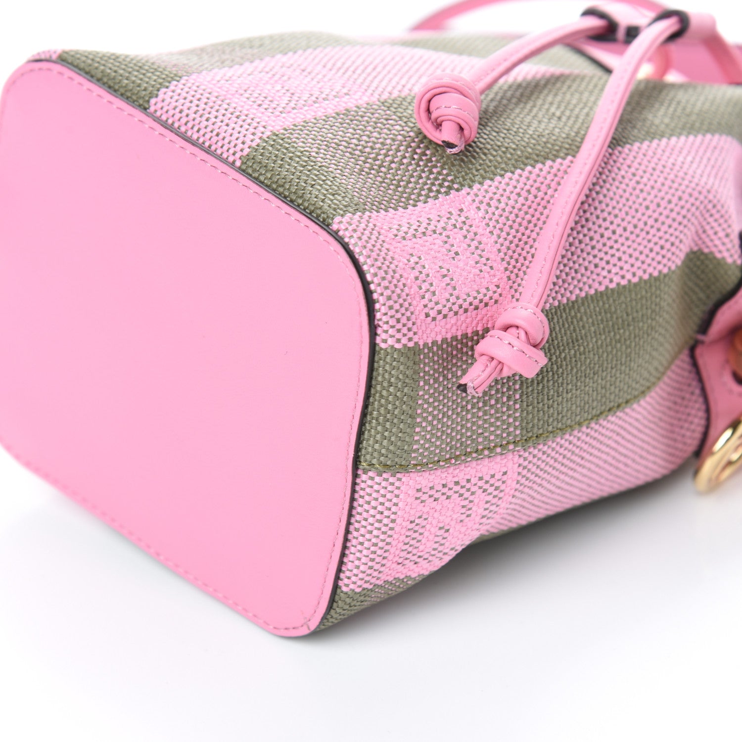 Fendi Raffia Vitello Seta F is Fendi Pequin Gingham Woven Mini Mon Tresor Bucket Bag Military Rosa Lollypop 9 of 9