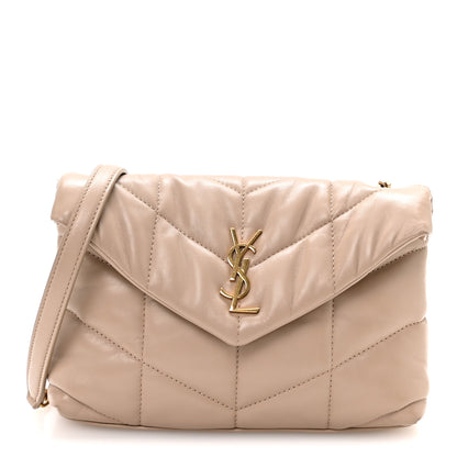 Saint Laurent Lambskin Quilted Toy Loulou Puffer Monogram Chain Satchel Dark Beige 1 of 11