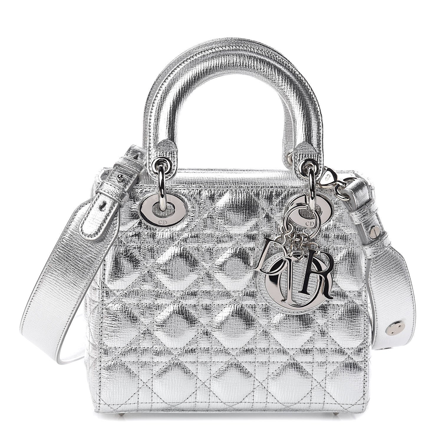 Christian Dior Metallic Grained Calfskin Cannage Small Lucky Badges My Lady Dior Silver 1 of 9