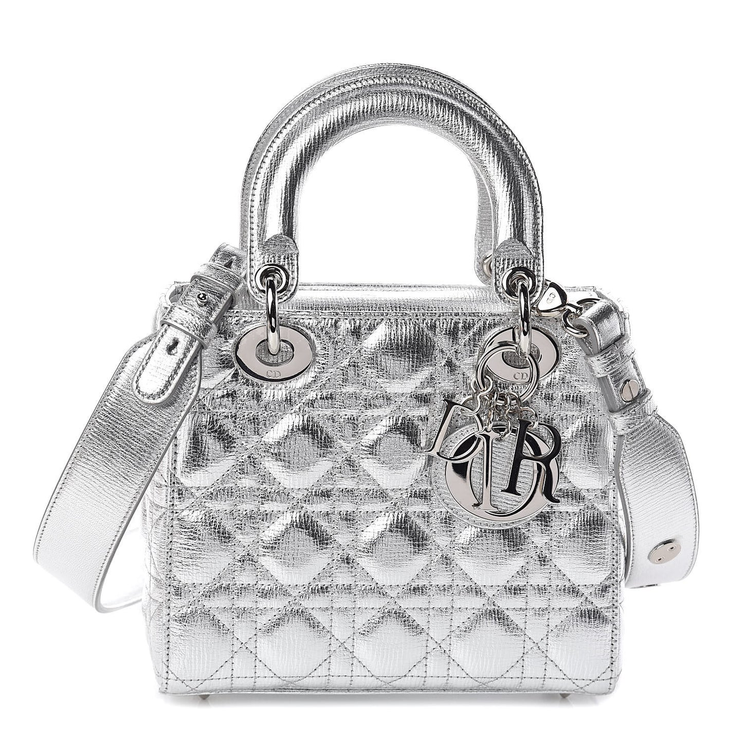 Metallic Grained Calfskin Cannage Small Lucky Badges My Lady Dior Silver