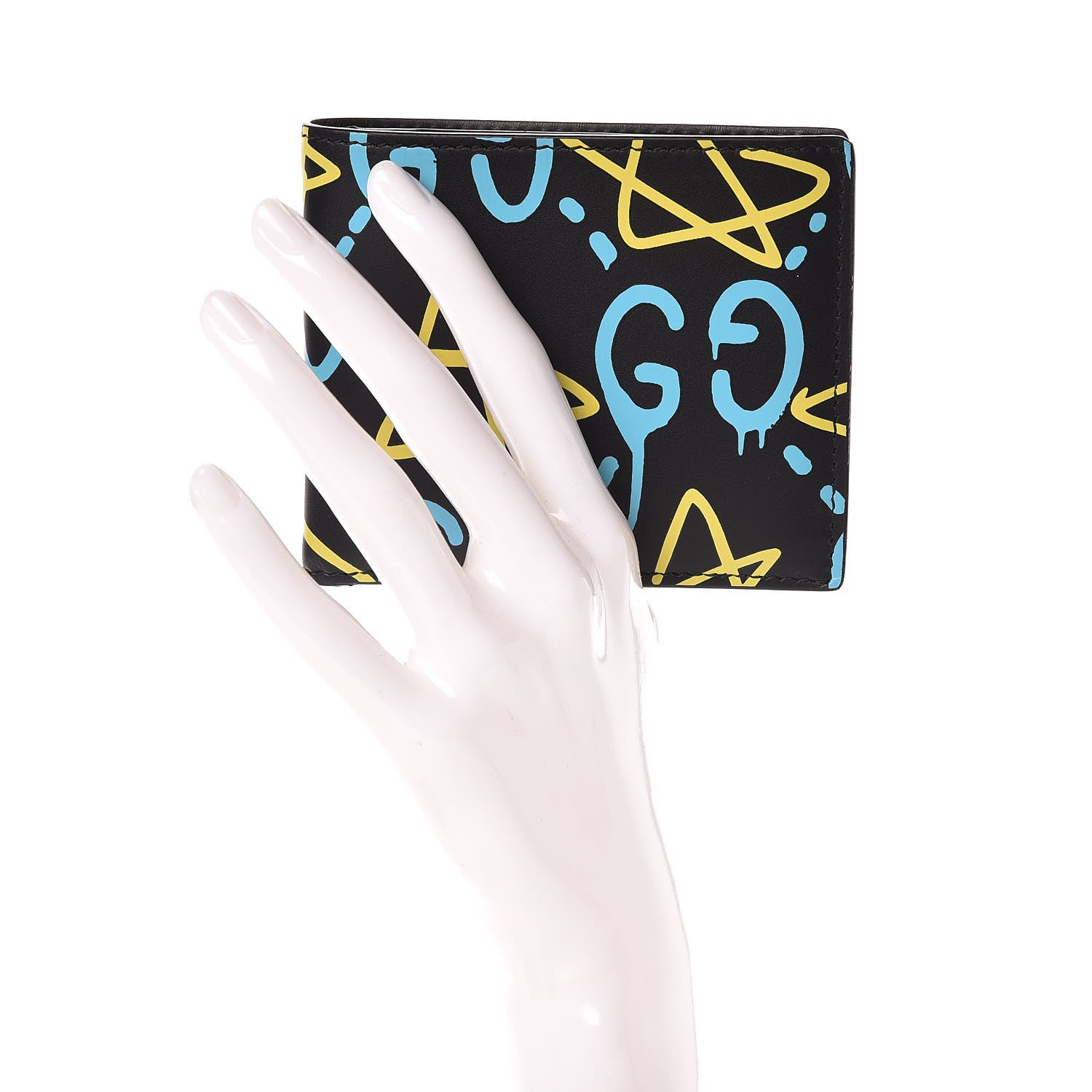 Gucci Calfskin GucciGhost Print Bi-Fold Wallet Black New Acquamarine 2 of 8