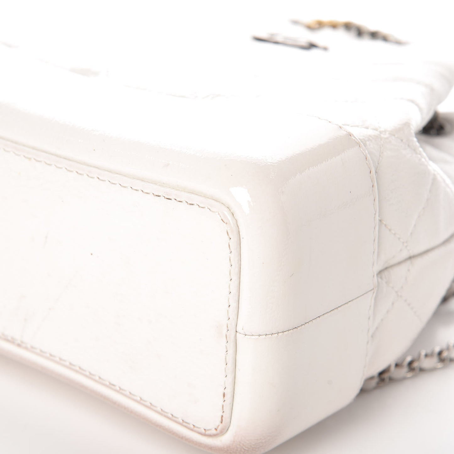 Patent Goatskin Quilted Small Gabrielle Backpack White
