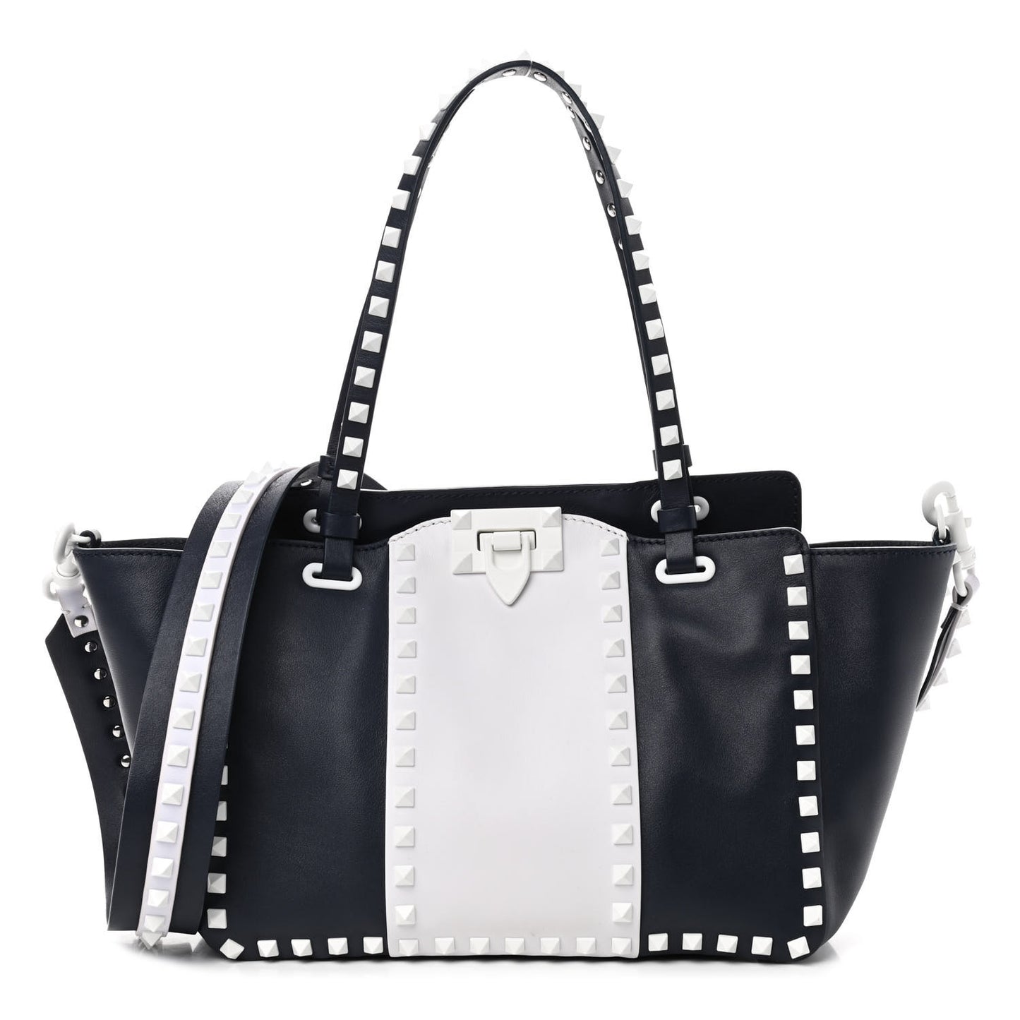 Vitello Colorblock Small Free Rockstud Tote Marine Optic White