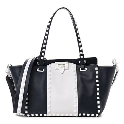 Valentino Garavani Vitello Colorblock Small Free Rockstud Tote Marine Optic White 1 of 10