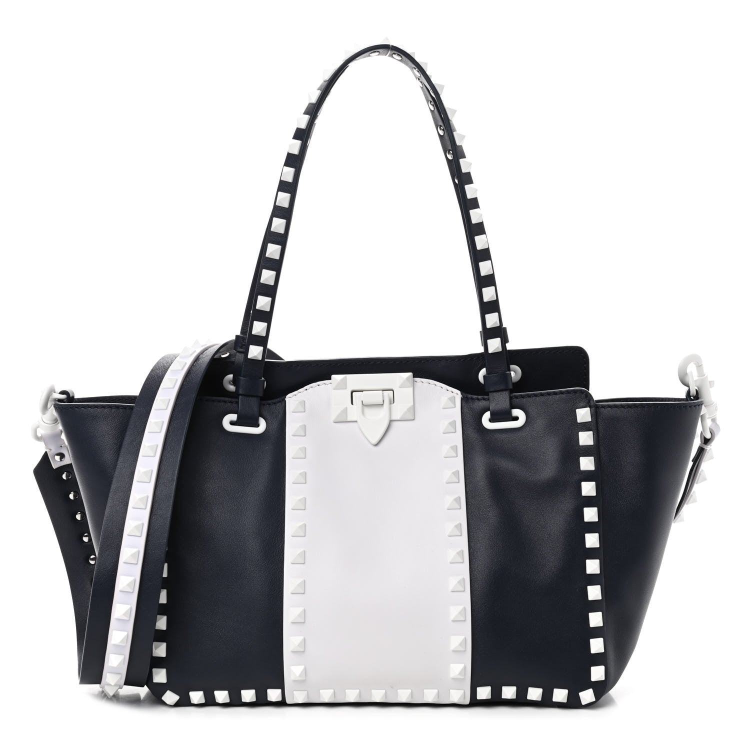 Valentino Garavani Vitello Colorblock Small Free Rockstud Tote Marine Optic White 1 of 10