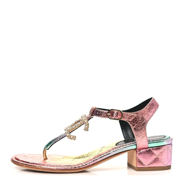 Chanel Goatskin Fantasy CC Pearl Thong Sandals 35.5 Multicolor