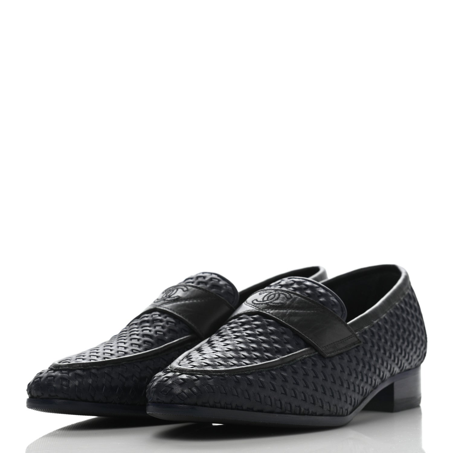 Chanel Lambskin Calfskin Braided Mocassin Loafers 38.5 Navy Black 3 of 8
