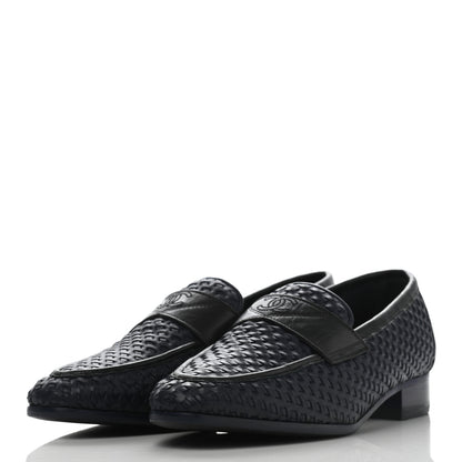 Chanel Lambskin Calfskin Braided Mocassin Loafers 38.5 Navy Black 3 of 8
