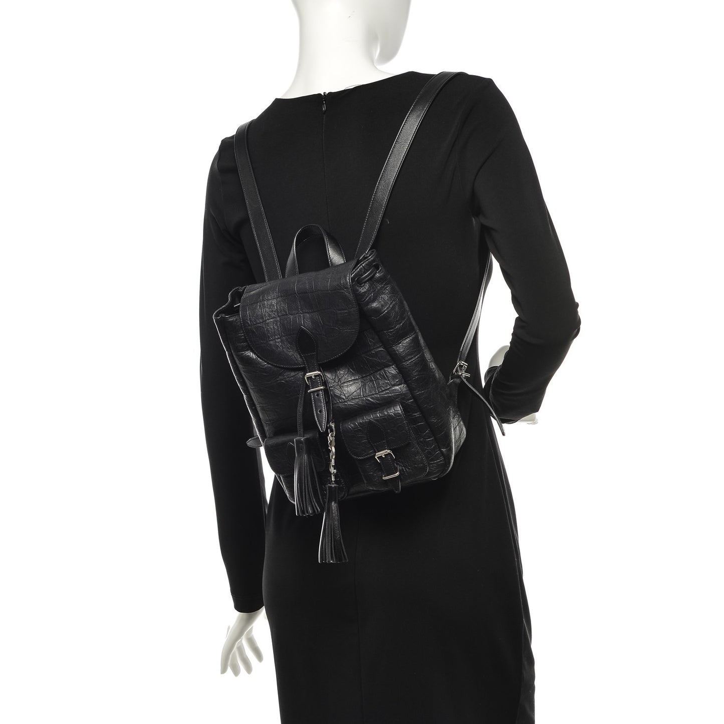 Crocodile Embossed Lambskin Festival Backpack Black