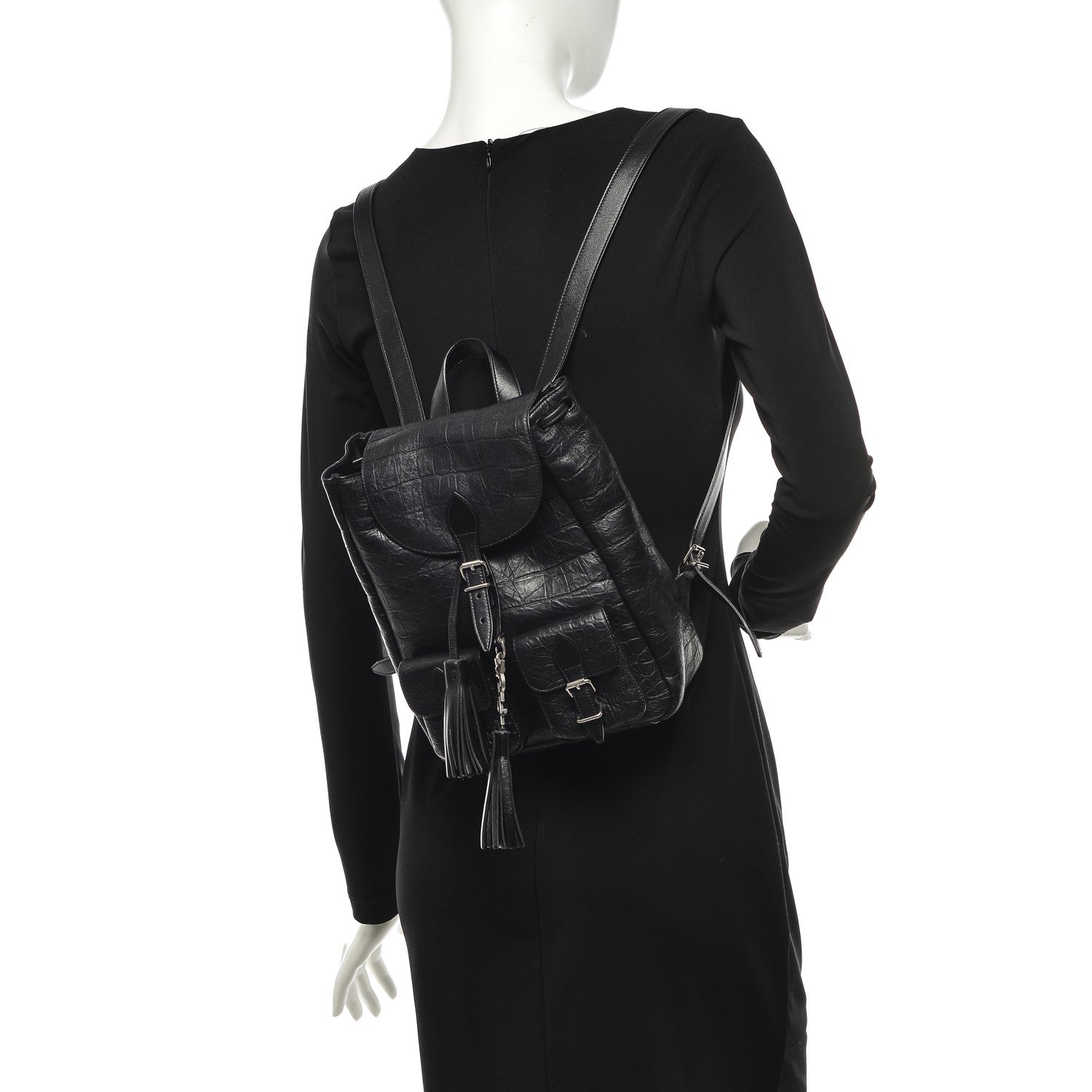 Saint Laurent Crocodile Embossed Lambskin Festival Backpack Black 2 of 8