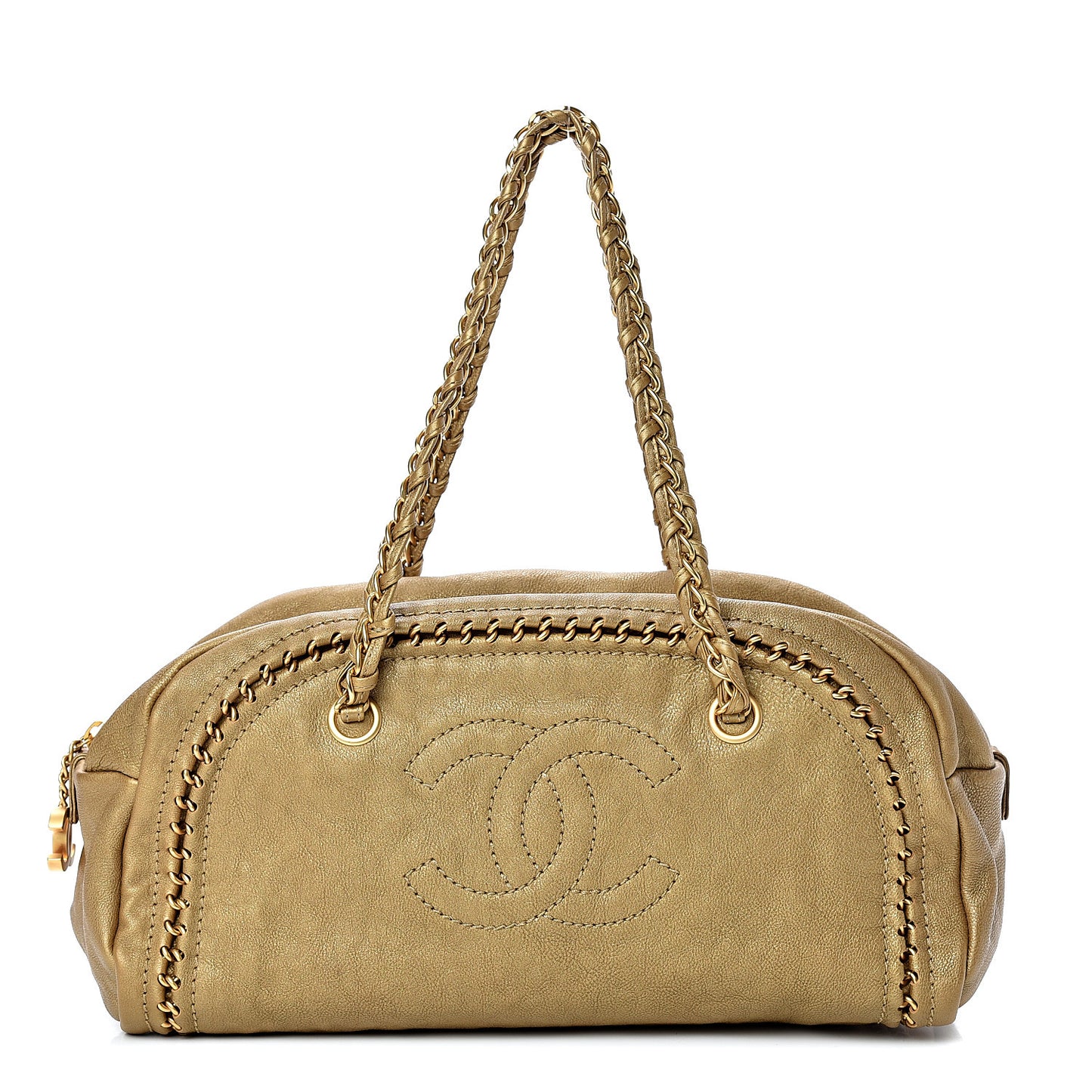 Metallic Goatskin Medium Luxe Ligne Bowler Gold