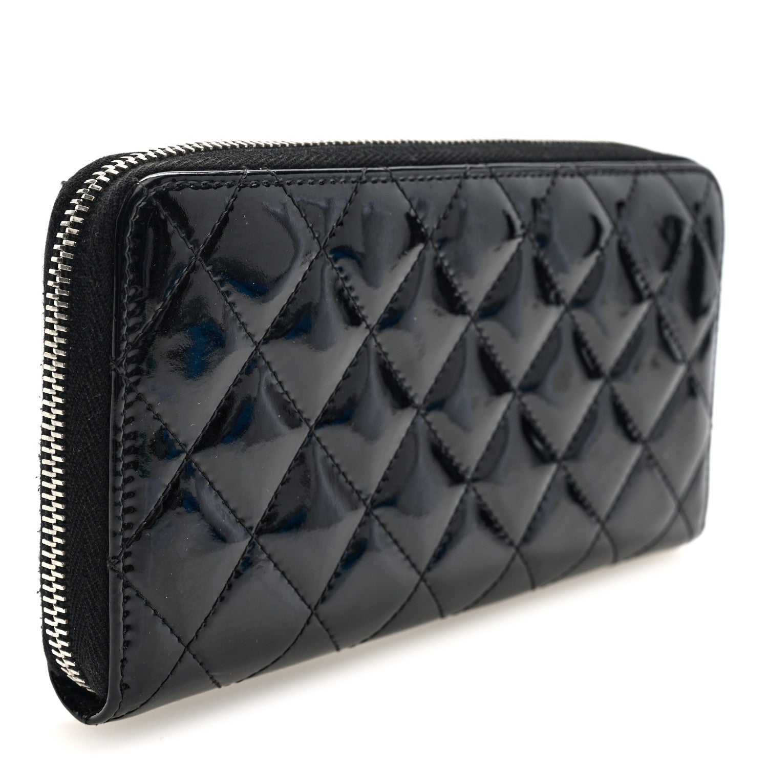 Chanel Patent Quilted Zip Around Wallet Black 3 of 7