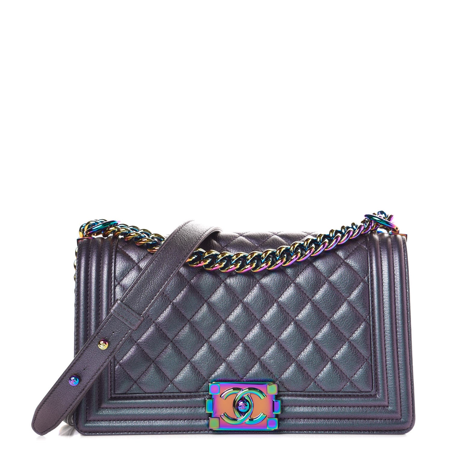Chanel Iridescent Goatskin Quilted Medium Boy Flap Purple 1 of 11