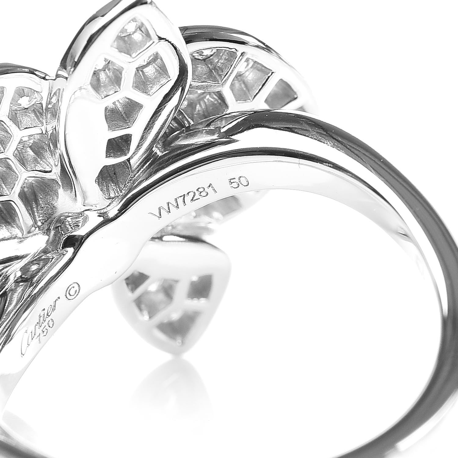 Cartier 18K White Gold Diamond Caresse D'Orchidees Par Ring 50 5.25 6 of 8