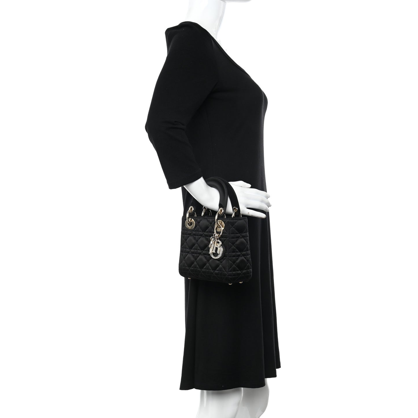 Satin Swarovski Crystal Cannage Mini Lady Dior Black