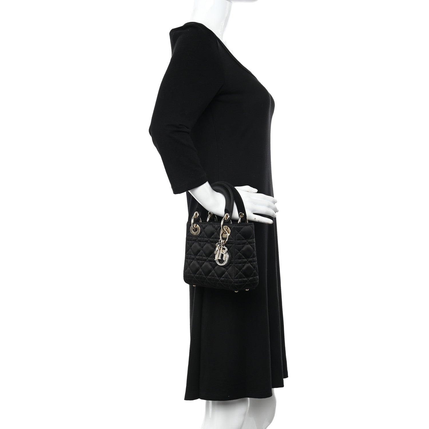 Christian Dior Satin Swarovski Crystal Cannage Mini Lady Dior Black 2 of 10