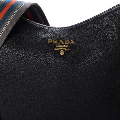 Prada Vitello Daino Zippered Messenger Hobo Black 8 of 10