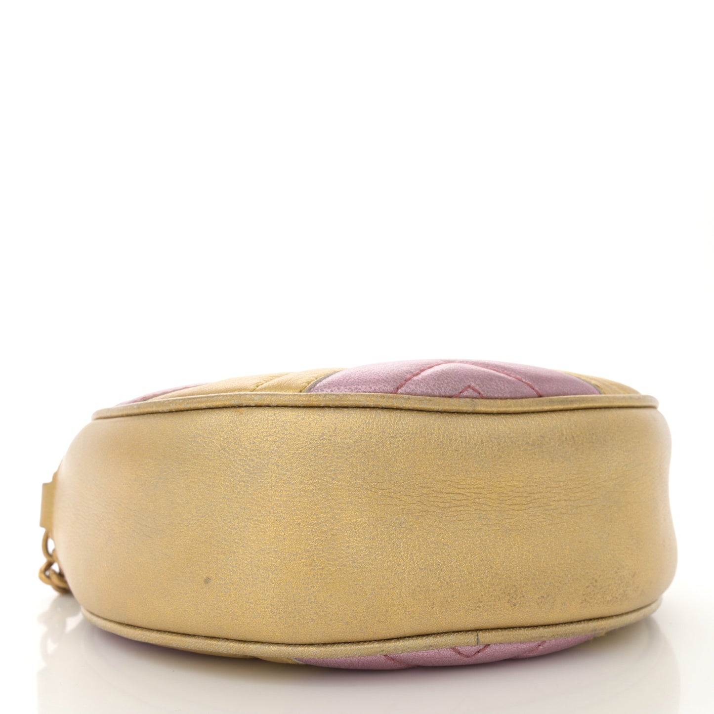 Metallic Nappa Matelasse Heart Mini GG Marmont Round Shoulder Bag Oro Vecchio Rosa