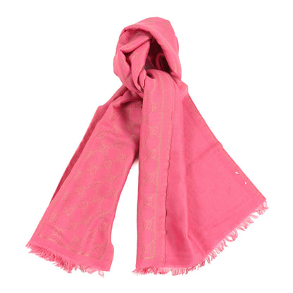 Gucci Wool Silk Lurex GG Monogram Bright G Fringe Scarf Fuxia 1 of 5