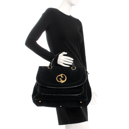 Gucci Suede Medium 1973 Top Handle Satchel Black 2 of 15