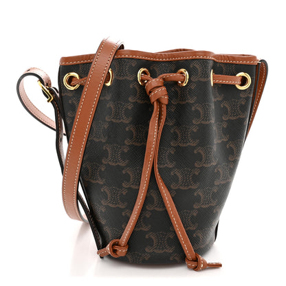 Celine Triomphe Canvas Calfskin Micro Drawstring Bucket Bag Tan 1 of 10