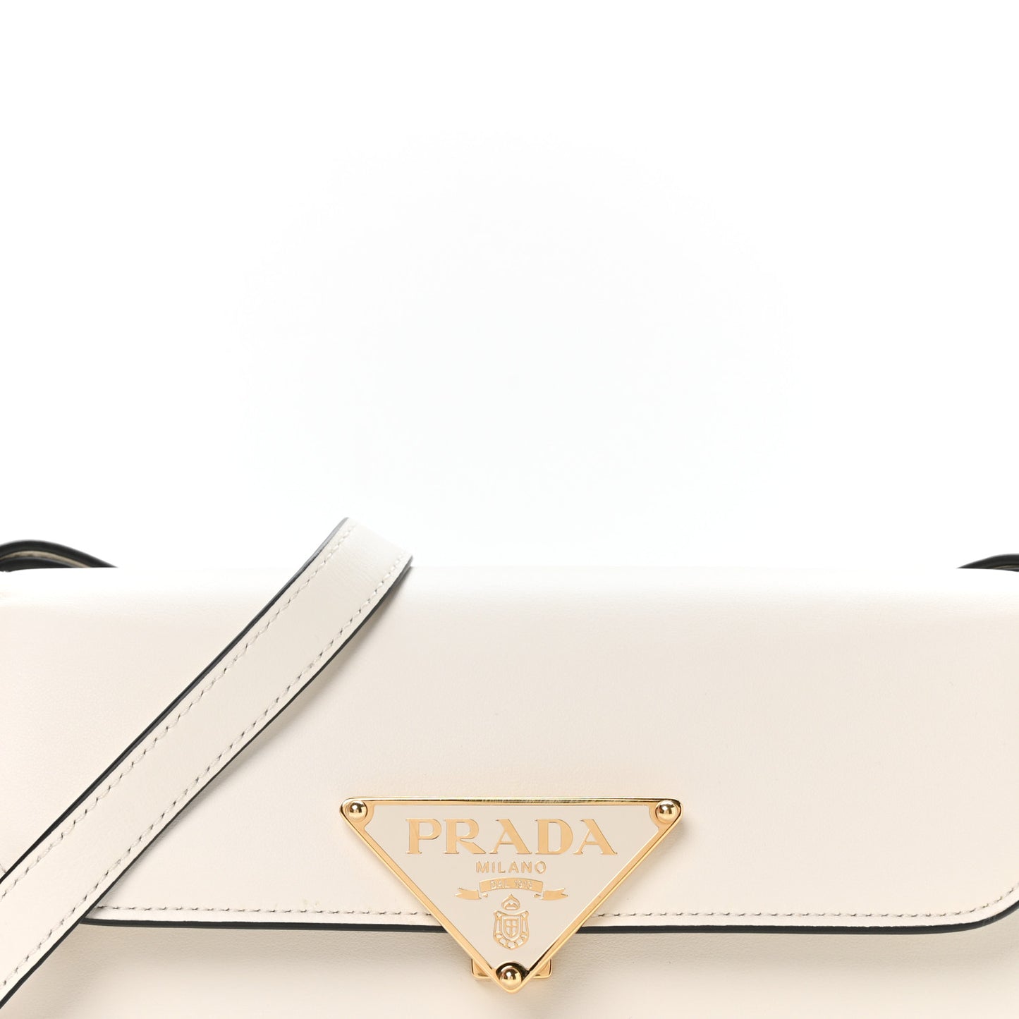 Soft Calfskin Metal Triangle Logo Flap Shoulder Bag White