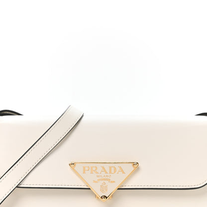 Prada Soft Calfskin Metal Triangle Logo Flap Shoulder Bag White 8 of 10