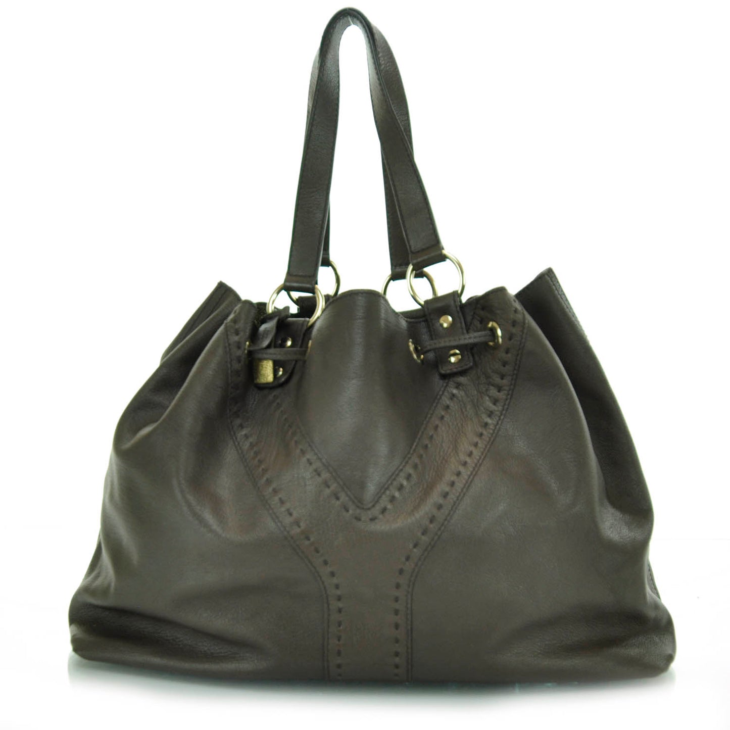 Leather Reversible Double Sac Y Tote Gold Brown