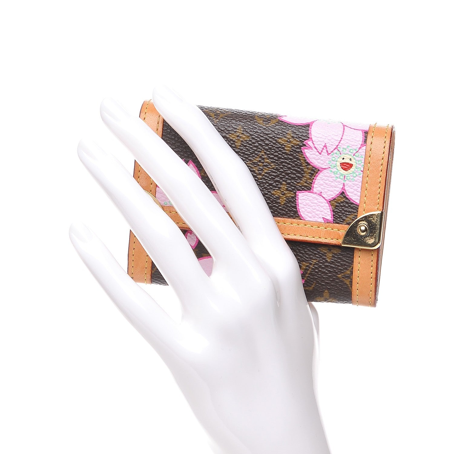 Louis Vuitton Monogram Cherry Blossom Porte-Monnaie Plat Coin Purse Brown 2 of 10