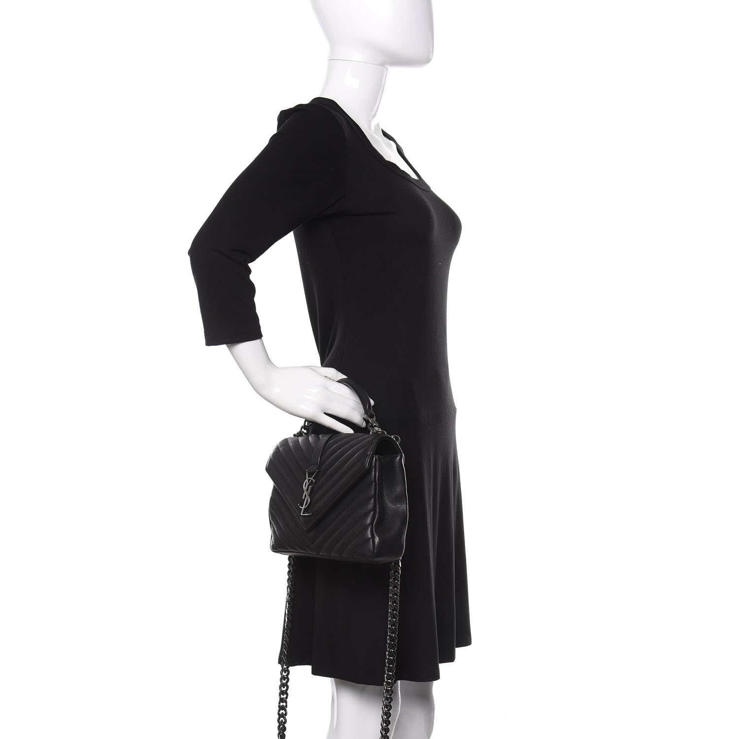 Saint Laurent Sheepskin Matelasse Chevron Monogram Medium College Bag Black 3 of 13
