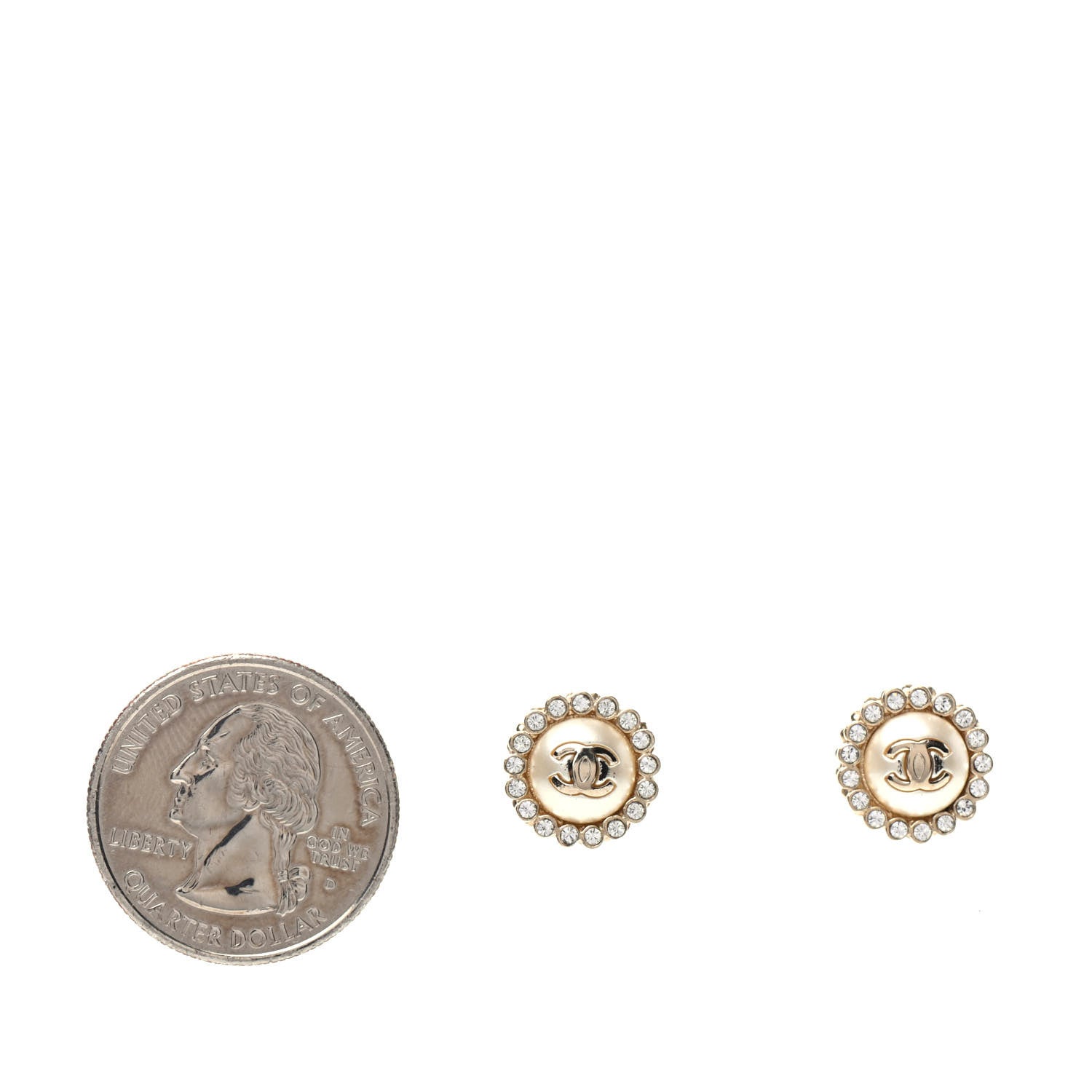 Chanel Pearl Crystal CC Round Earrings Light Gold 2 of 5