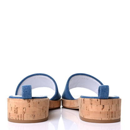 Chanel Denim Lambskin Cork Mule Sandal 39 Blue White 3 of 6