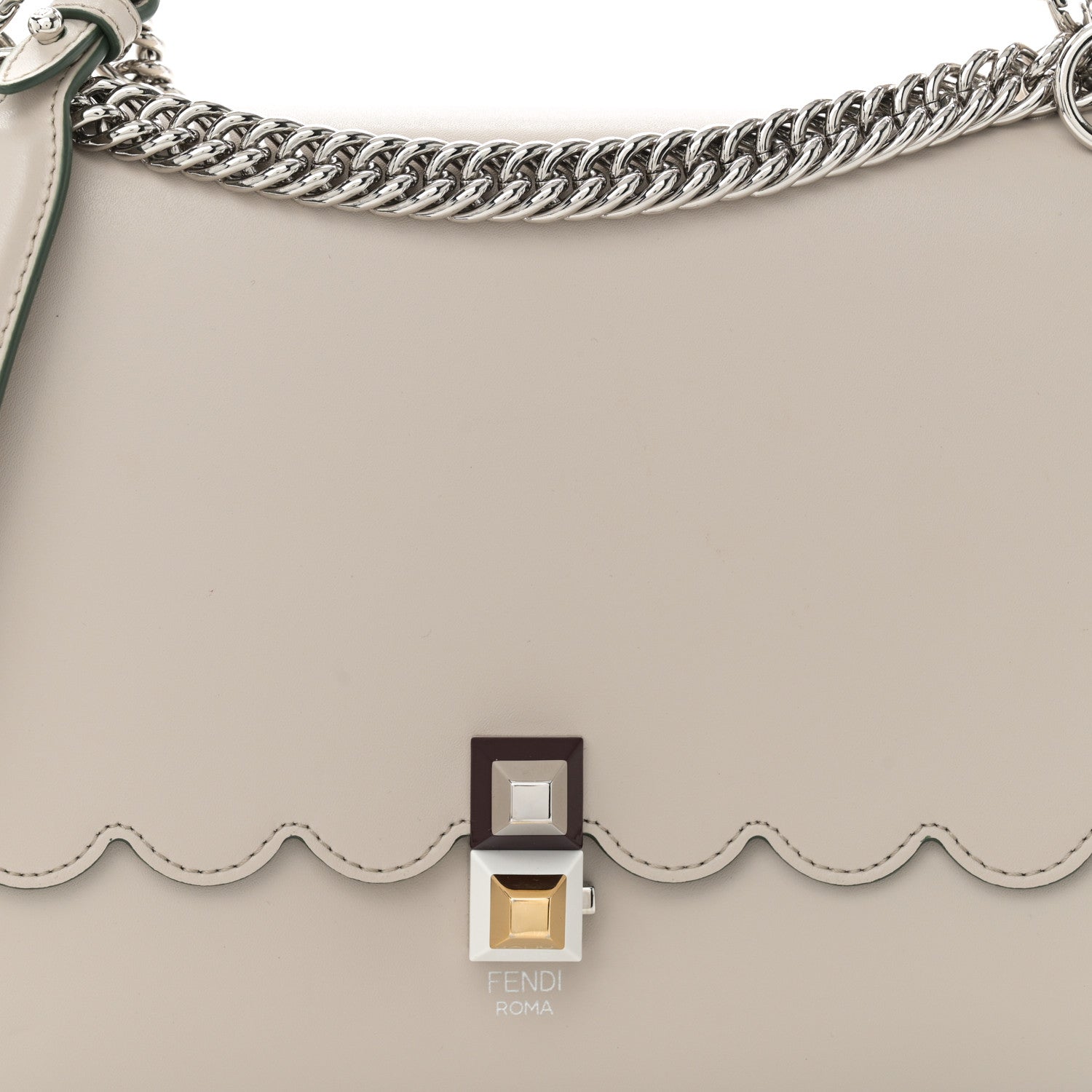 Fendi Vitello Liberty Scalloped Studded Kan I Shoulder Bag Grigio Polvere 9 of 11