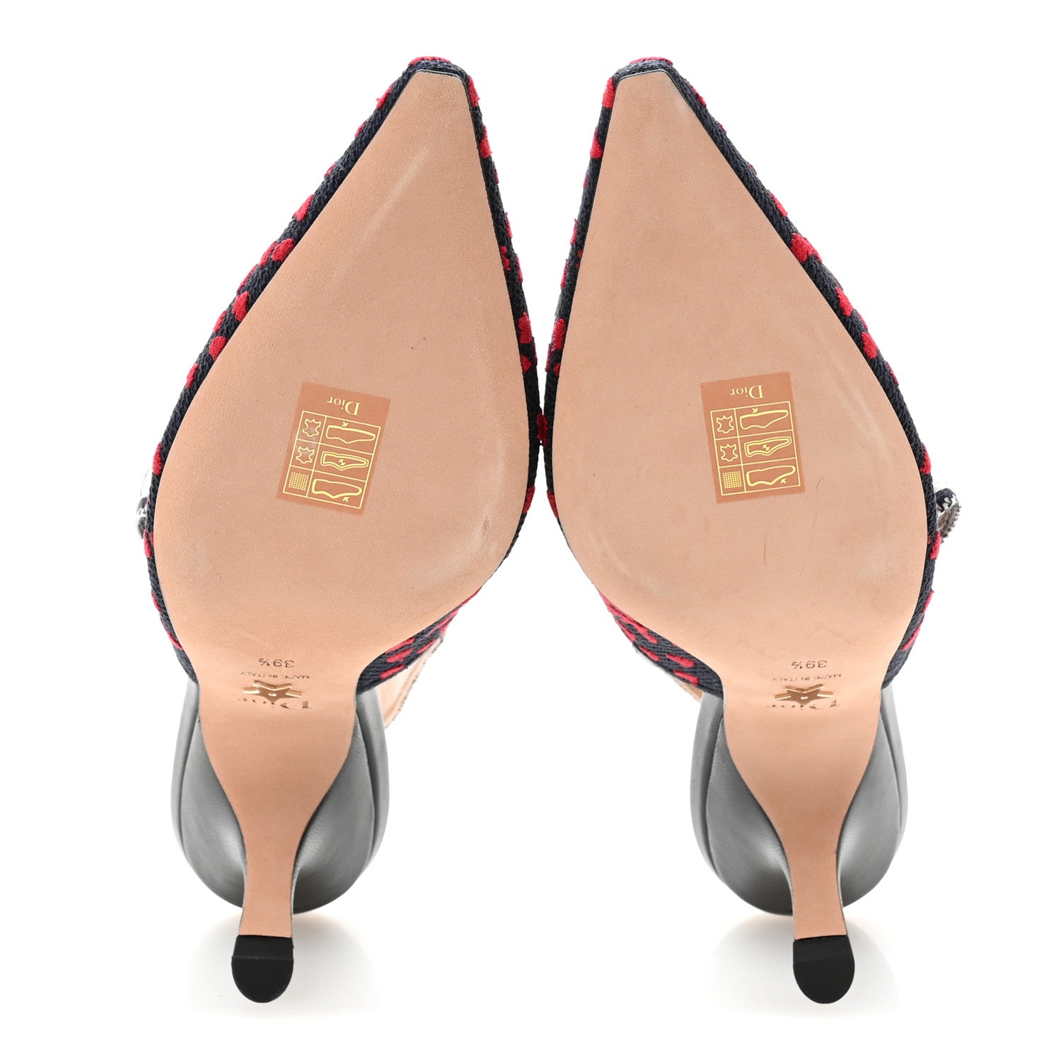 Christian Dior Canvas Ribbon Pop Heart I Love Paris Embroidered J'Adior Slingback 65mm Pumps 39.5 Deep Blue Red 6 of 10