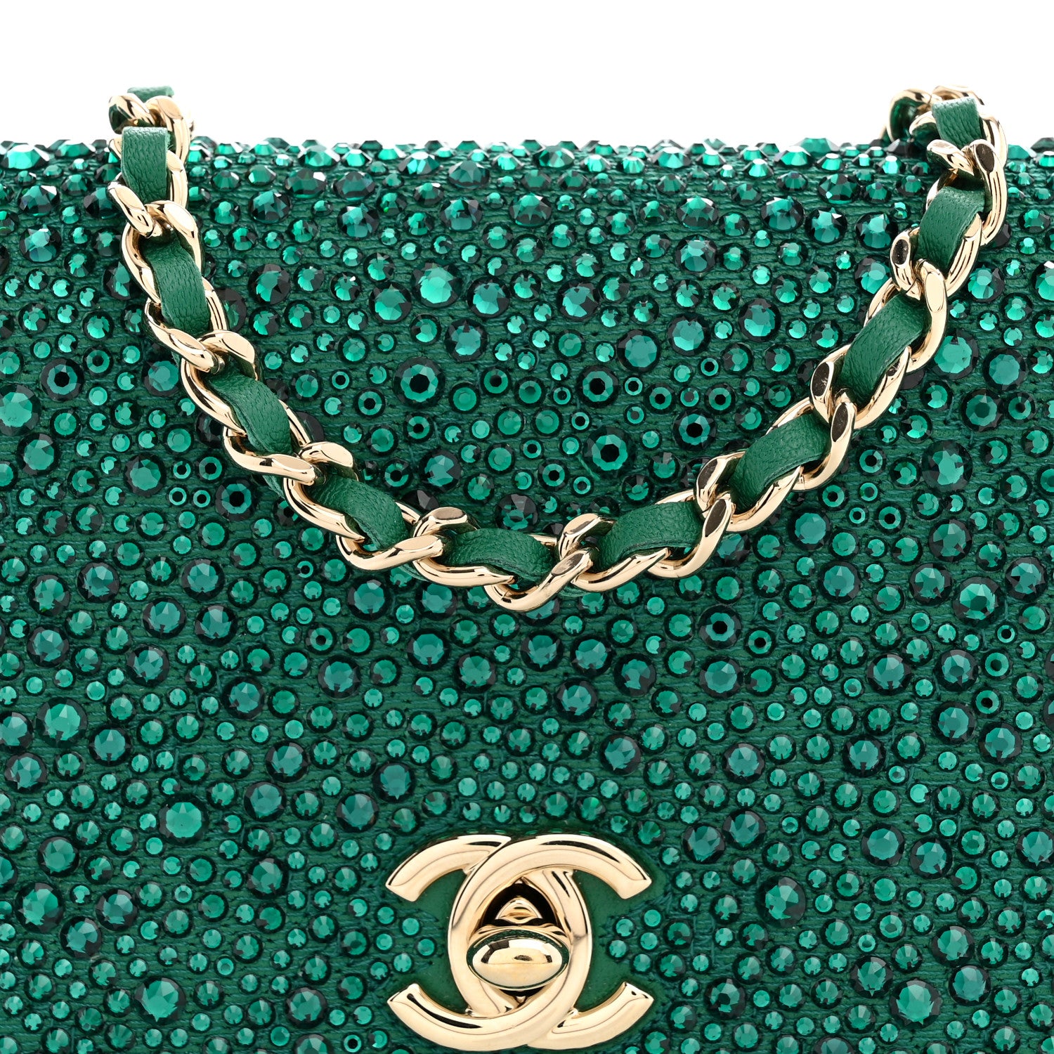 Chanel Lambskin Crystal Diamante Clutch With Chain Green 7 of 10