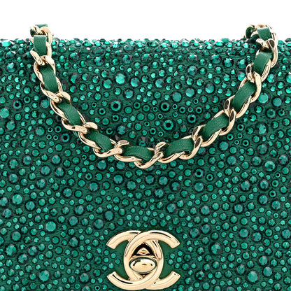 Chanel Lambskin Crystal Diamante Clutch With Chain Green 7 of 10