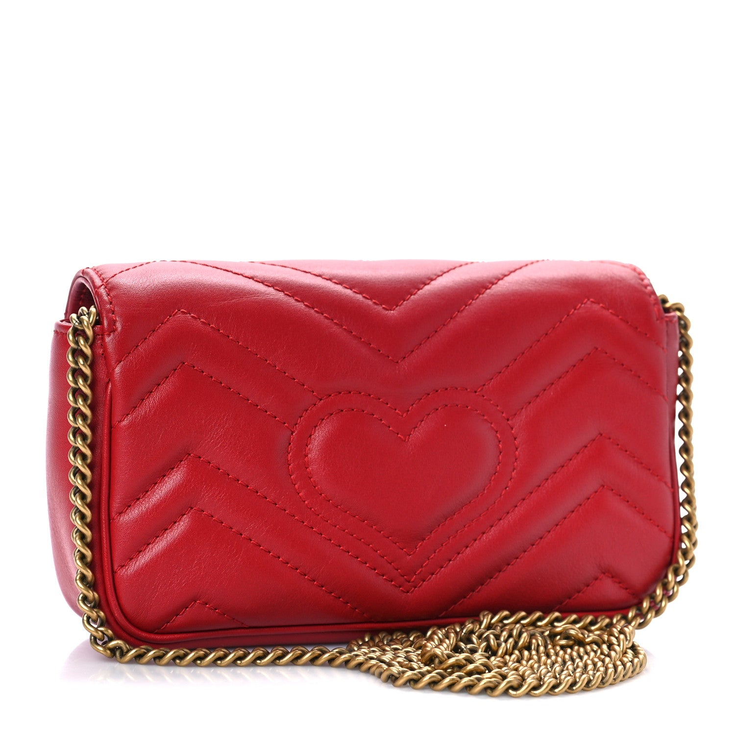 Gucci Calfskin Matelasse Super Mini GG Marmont Shoulder Bag Hibiscus Red 3 of 9