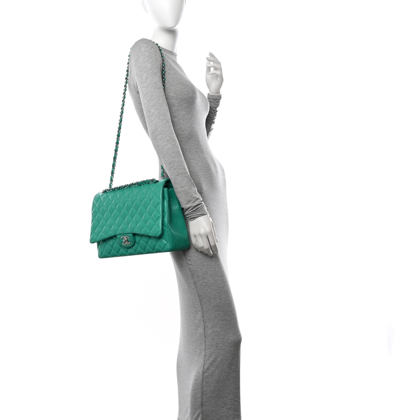 Lambskin Quilted Maxi Double Flap Green