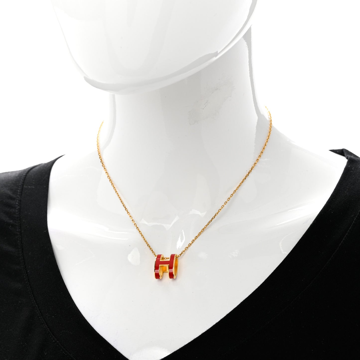 Lacquered Gold Pop H Pendant Necklace Rouge Vif