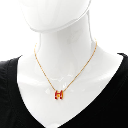 Hermes Lacquered Gold Pop H Pendant Necklace Rouge Vif 2 of 8
