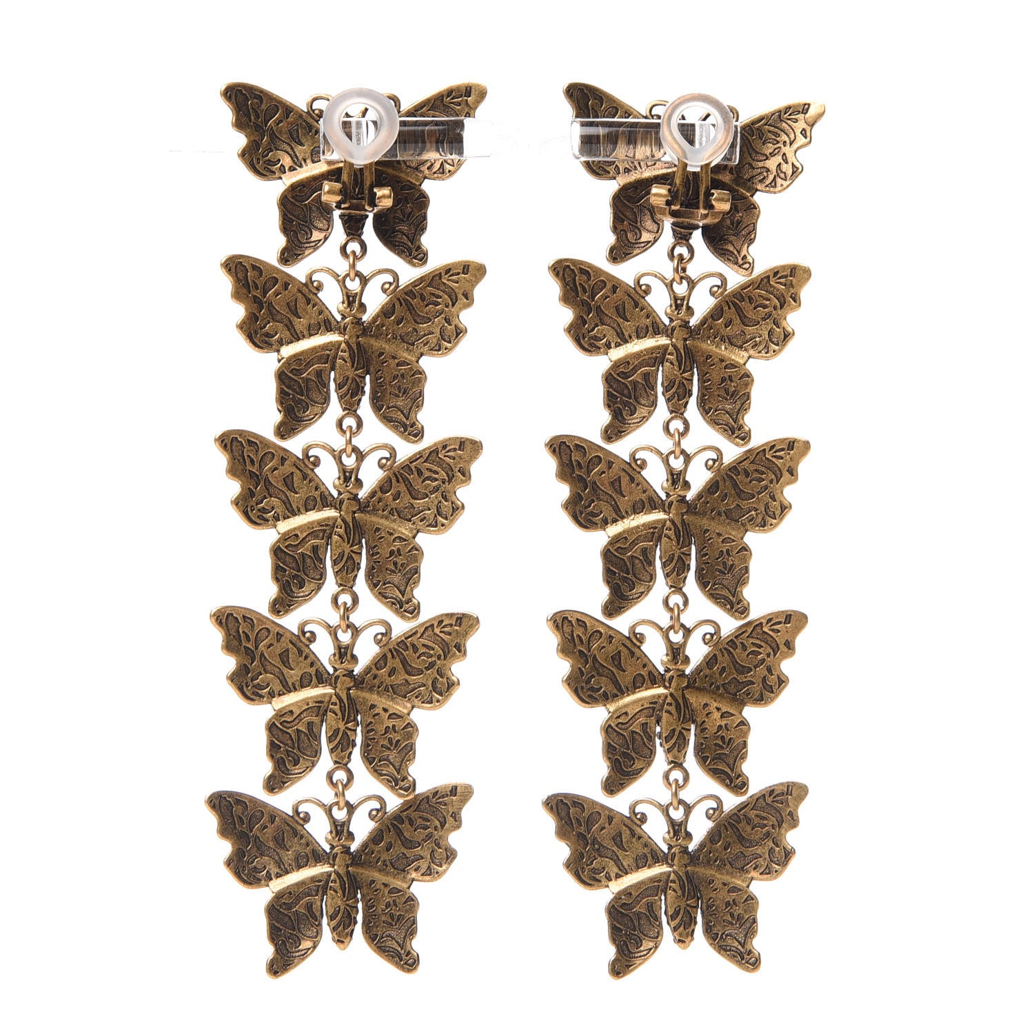 Gucci Metal Crystal Butterfly Clip On Drop Earrings Aged Gold Multicolor 3 of 5