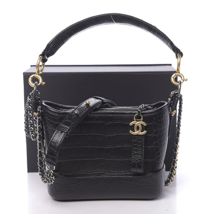 Chanel Calfskin Crocodile Embossed Small Gabrielle Cocodile Hobo Black 12 of 12