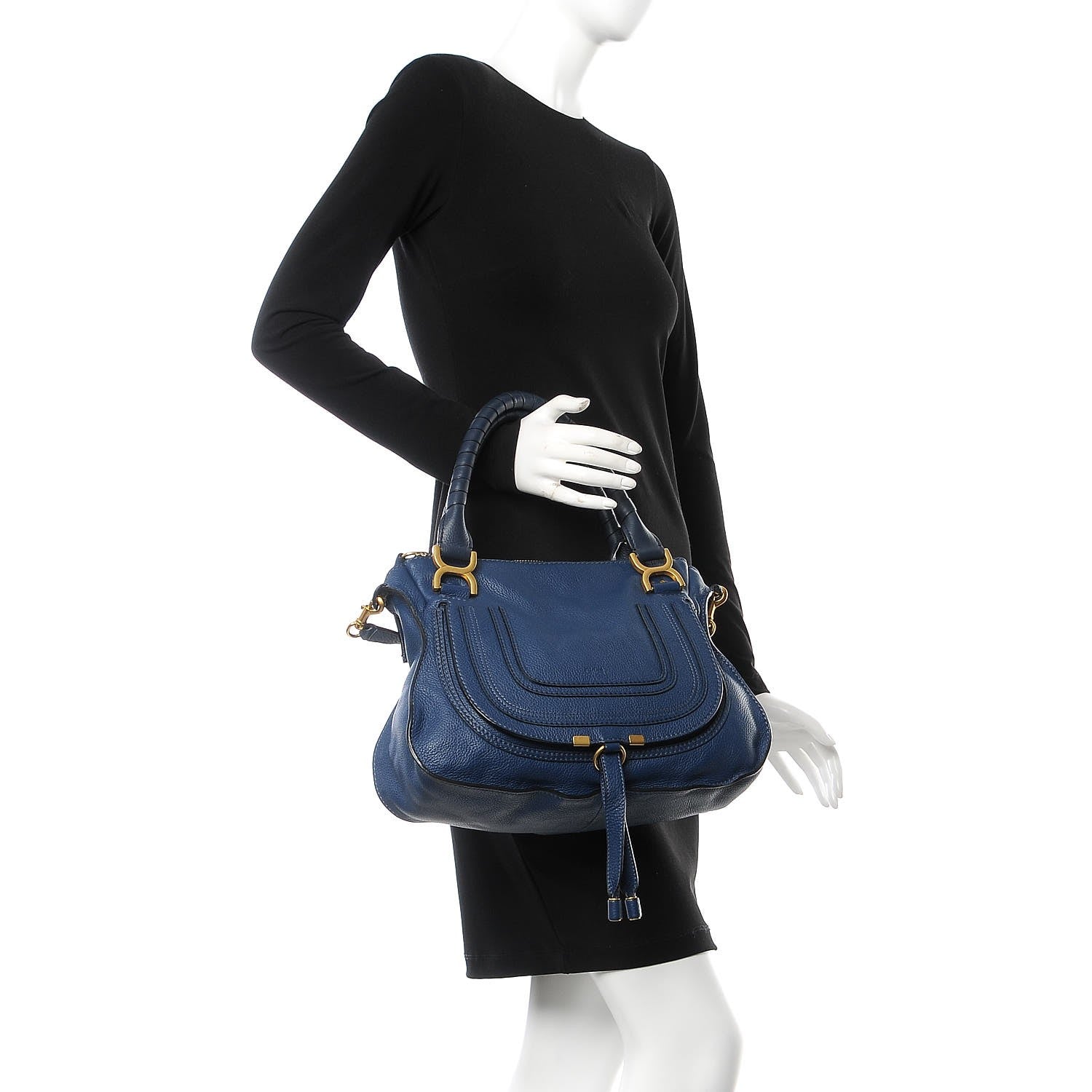 Chloe Calfskin Small Marcie Satchel Royal Navy 3 of 8