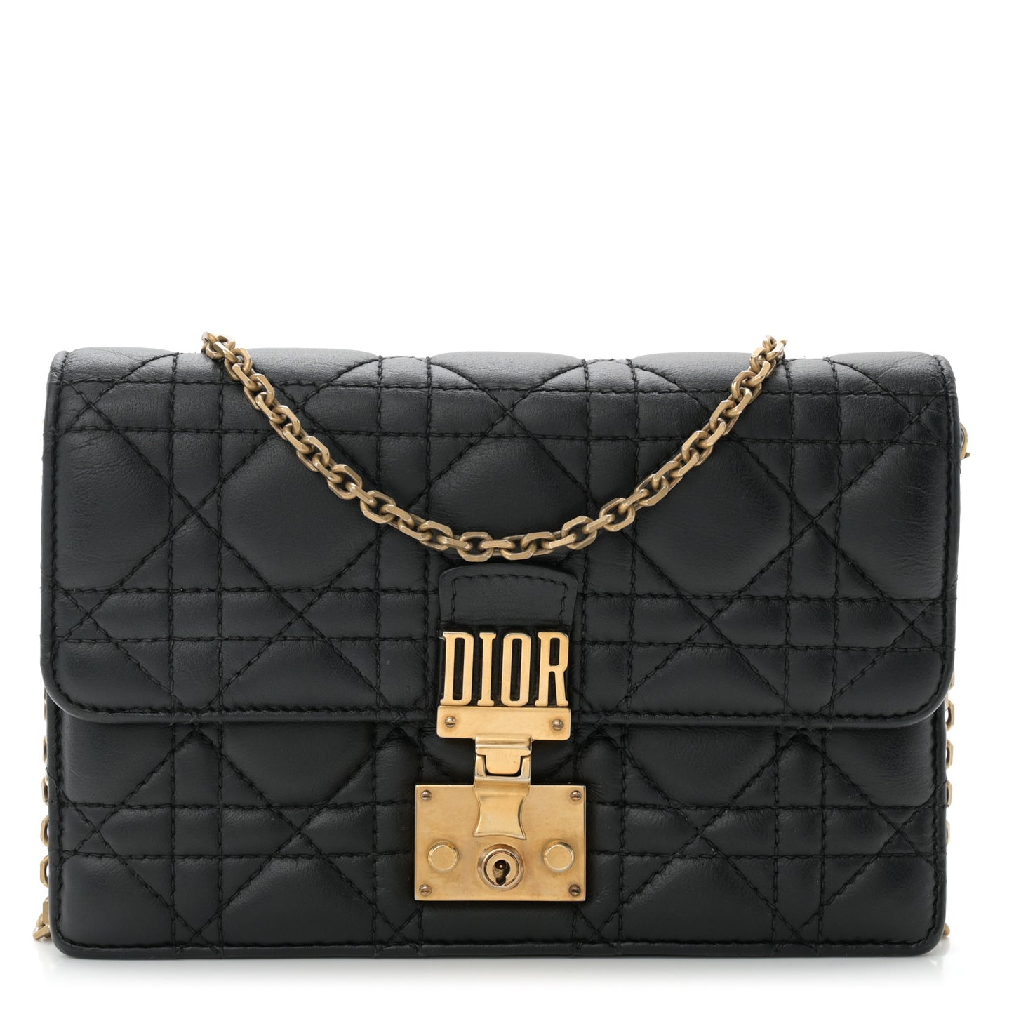 Lambskin Cannage Dioraddict Wallet on Chain Clutch Black