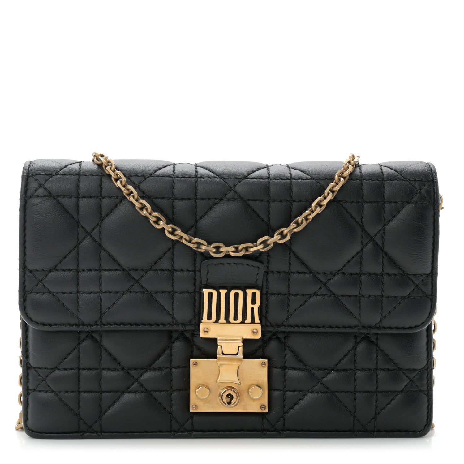 Christian Dior Lambskin Cannage Dioraddict Wallet on Chain Clutch Black 1 of 10
