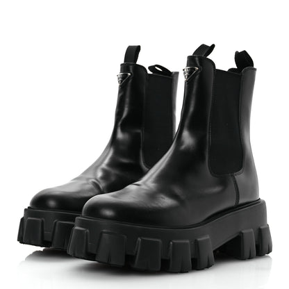 Prada Spazzolato Rois Triangle Monolith Chelsea 55mm Boots 39 Black 4 of 11