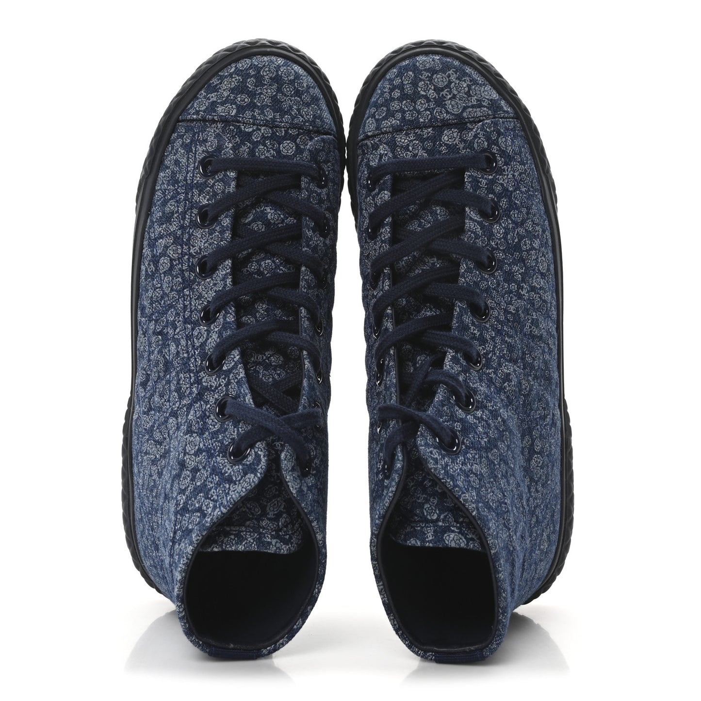 Printed Denim Quilted High Top Sneakers 37.5 Dark Blue